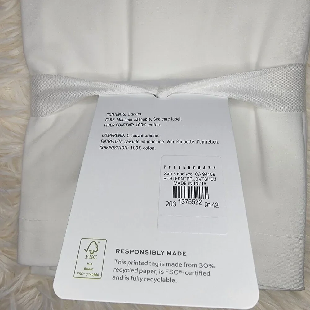 1 Pottery Barn RETREAT ESSENTIAL Euro Sham 26 × 26 White 100% Cotton NEW K
